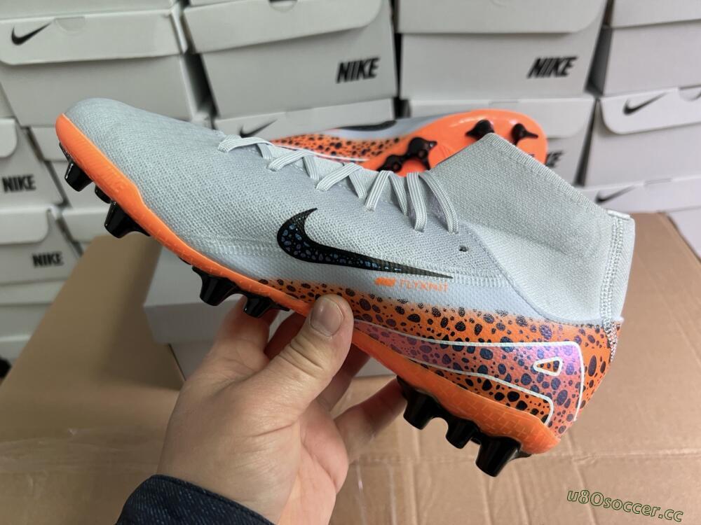 Unisex Nike Air Zoom Mercurial Superfly 10 Elite AG Artificial Grass High-Tops Football Boots - Grey/Black/Leopard