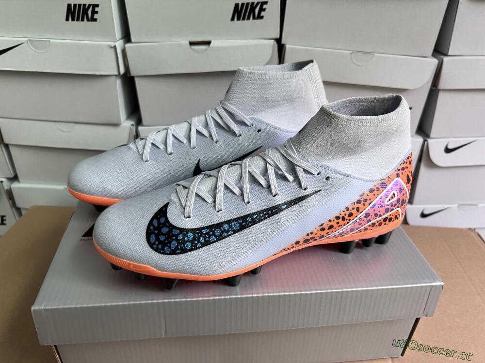 Unisex Nike Air Zoom Mercurial Superfly 10 Elite AG Artificial Grass High-Tops Football Boots - Grey/Black/Leopard