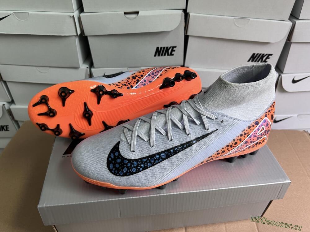 Unisex Nike Air Zoom Mercurial Superfly 10 Elite AG Artificial Grass High-Tops Football Boots - Grey/Black/Leopard
