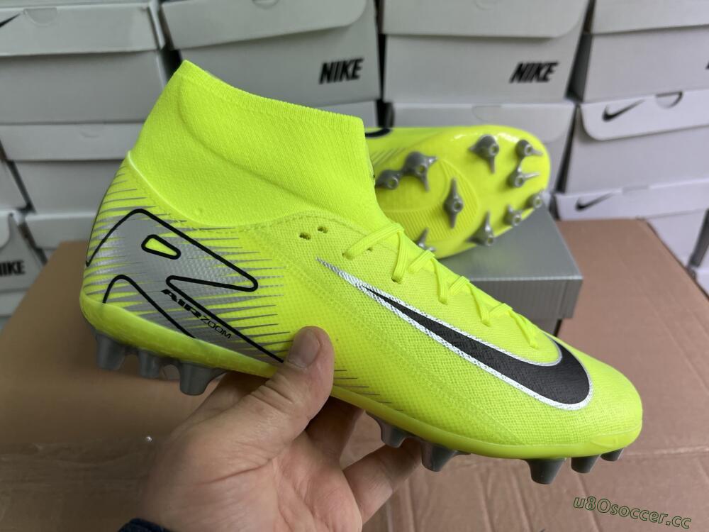 Men's Nike Air Zoom Mercurial Superfly 10 Academy AG Artificial Grass High-Tops Football Boots - Yellow/Black/Silver