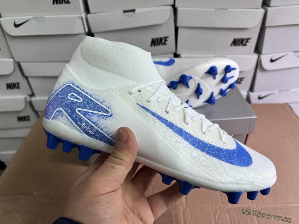 Unisex Nike Air Zoom Mercurial Superfly 10 Elite AG Artificial Grass High-Tops Football Boots - Beige/White/Blue