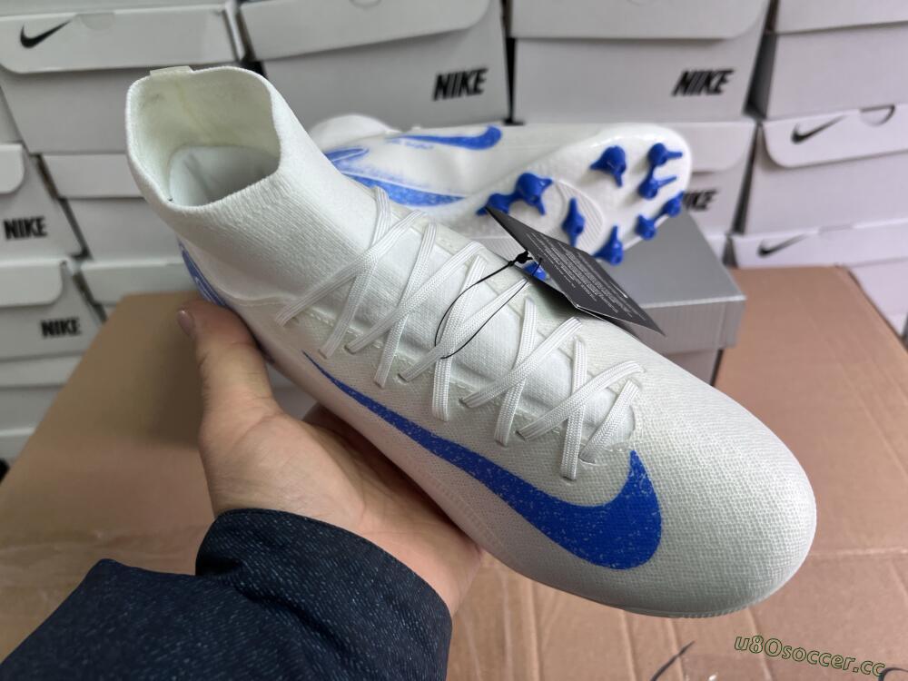 Unisex Nike Air Zoom Mercurial Superfly 10 Elite AG Artificial Grass High-Tops Football Boots - Beige/White/Blue