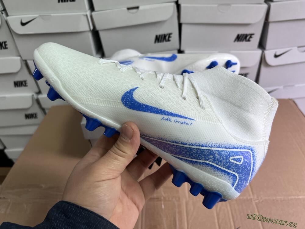 Unisex Nike Air Zoom Mercurial Superfly 10 Elite AG Artificial Grass High-Tops Football Boots - Beige/White/Blue