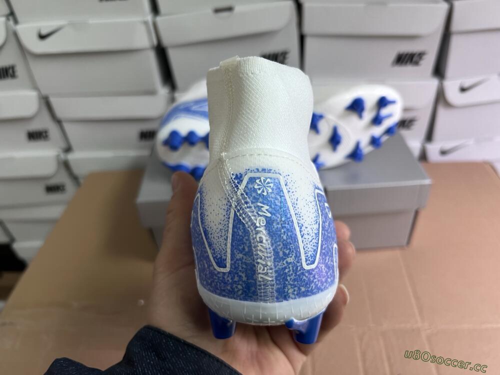Unisex Nike Air Zoom Mercurial Superfly 10 Elite AG Artificial Grass High-Tops Football Boots - Beige/White/Blue
