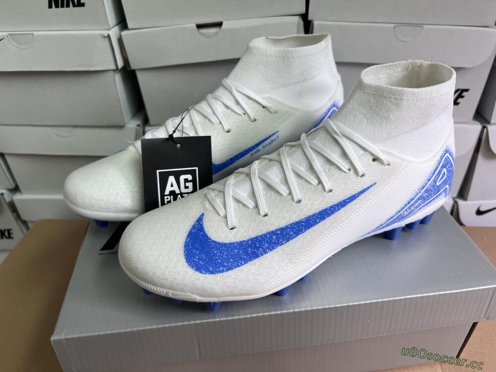 Unisex Nike Air Zoom Mercurial Superfly 10 Elite AG Artificial Grass High-Tops Football Boots - Beige/White/Blue
