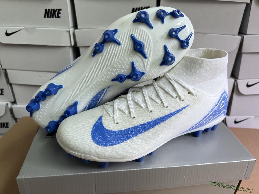 Unisex Nike Air Zoom Mercurial Superfly 10 Elite AG Artificial Grass High-Tops Football Boots - Beige/White/Blue