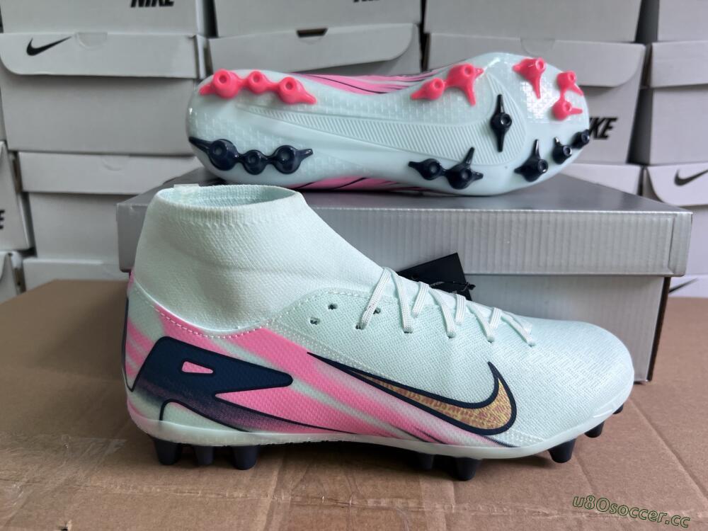 Unisex Nike Air Zoom Mercurial Superfly 10 Elite AG Artificial Grass High-Tops Football Boots - Jade/Gold/Pink