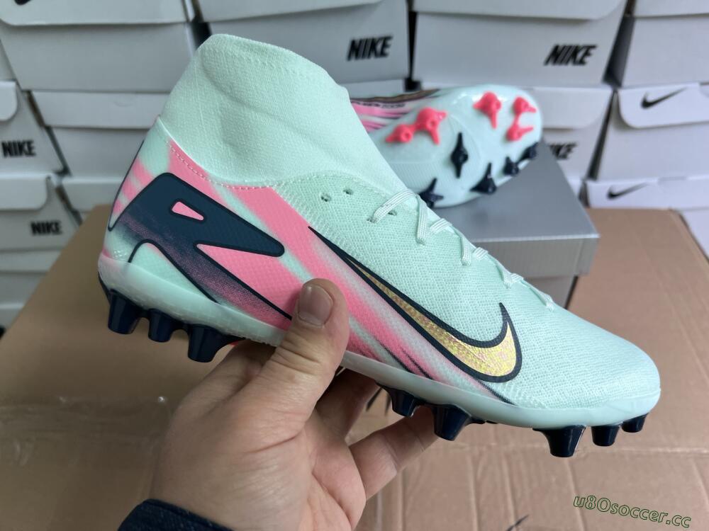 Unisex Nike Air Zoom Mercurial Superfly 10 Elite AG Artificial Grass High-Tops Football Boots - Jade/Gold/Pink