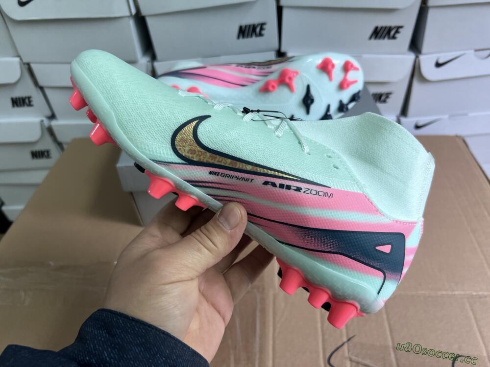 Unisex Nike Air Zoom Mercurial Superfly 10 Elite AG Artificial Grass High-Tops Football Boots - Jade/Gold/Pink