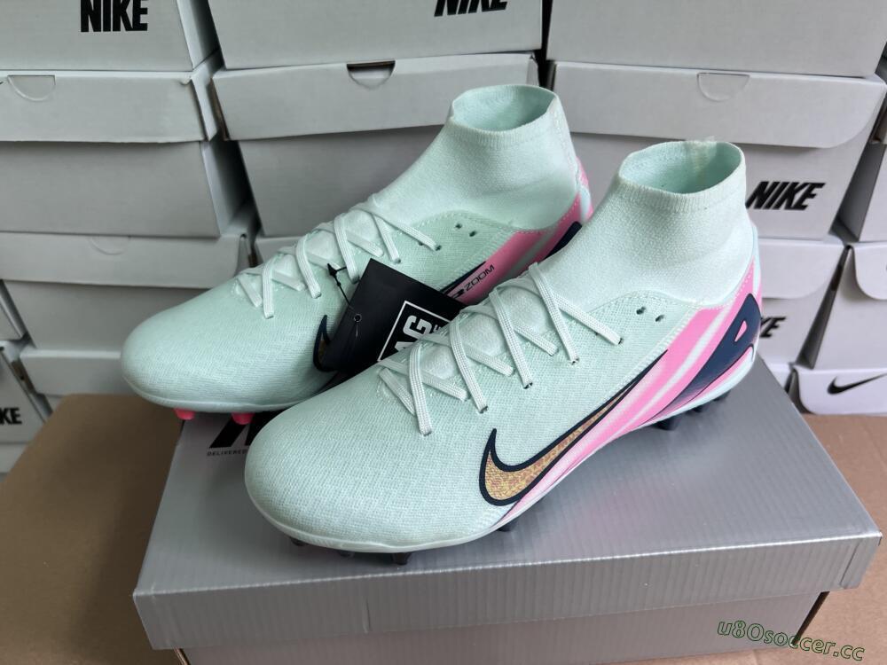 Unisex Nike Air Zoom Mercurial Superfly 10 Elite AG Artificial Grass High-Tops Football Boots - Jade/Gold/Pink