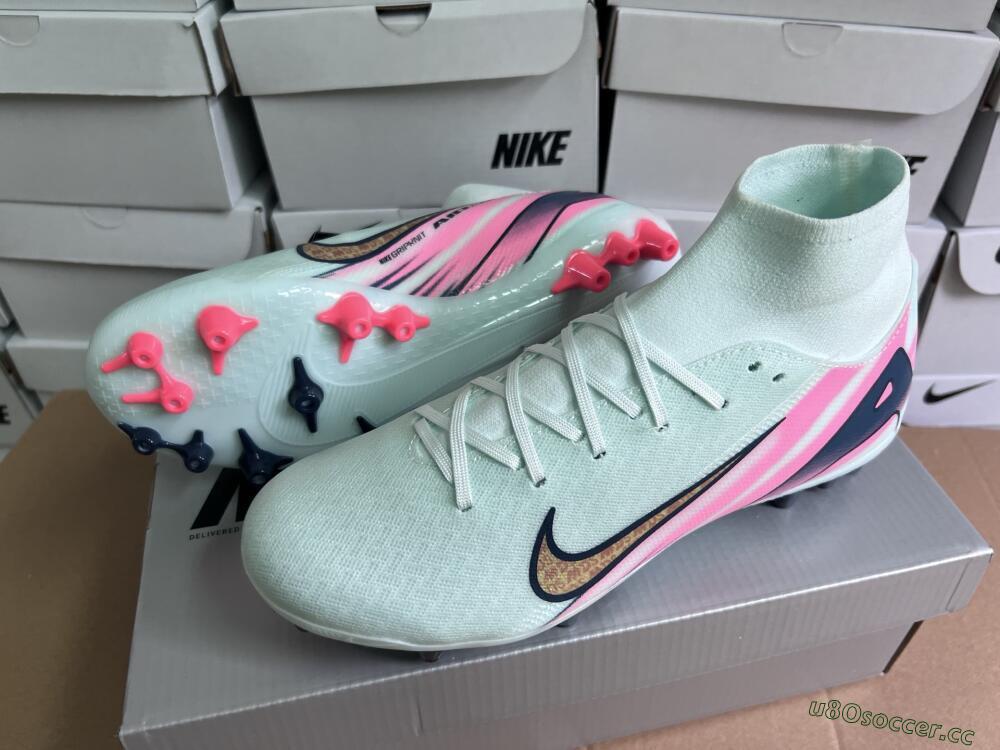 Unisex Nike Air Zoom Mercurial Superfly 10 Elite AG Artificial Grass High-Tops Football Boots - Jade/Gold/Pink
