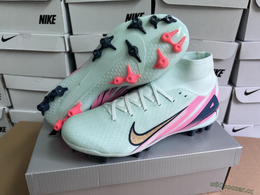 Unisex Nike Air Zoom Mercurial Superfly 10 Elite AG Artificial Grass High-Tops Football Boots - Jade/Gold/Pink