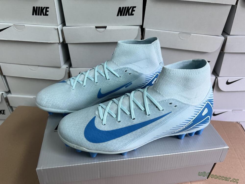 Men's Nike Air Zoom Mercurial Superfly 10 Academy AG Artificial Grass High-Tops Football Boots - Jade/Blue/White