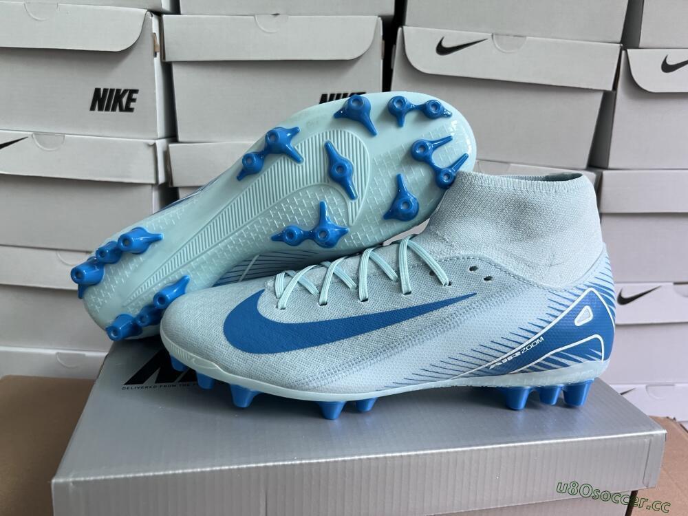 Men's Nike Air Zoom Mercurial Superfly 10 Academy AG Artificial Grass High-Tops Football Boots - Jade/Blue/White