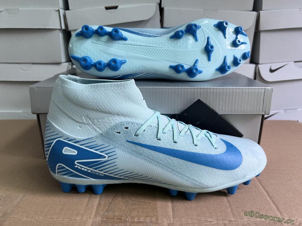 Men's Nike Air Zoom Mercurial Superfly 10 Academy AG Artificial Grass High-Tops Football Boots - Jade/Blue/White