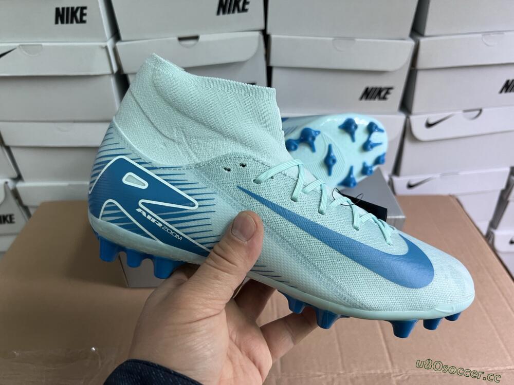 Men's Nike Air Zoom Mercurial Superfly 10 Academy AG Artificial Grass High-Tops Football Boots - Jade/Blue/White