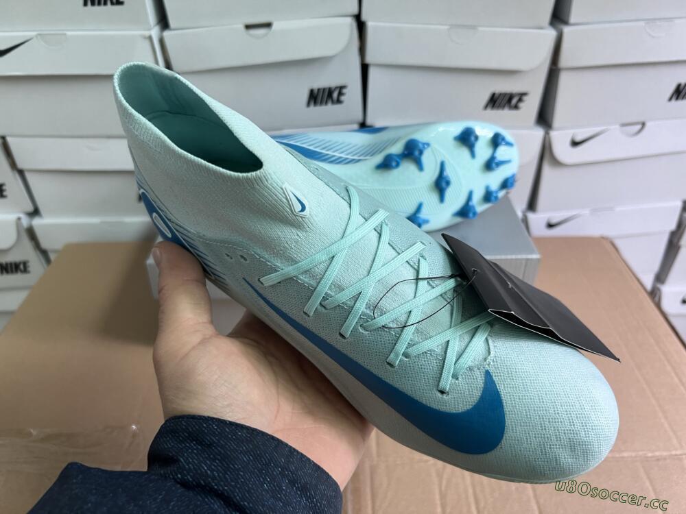 Men's Nike Air Zoom Mercurial Superfly 10 Academy AG Artificial Grass High-Tops Football Boots - Jade/Blue/White