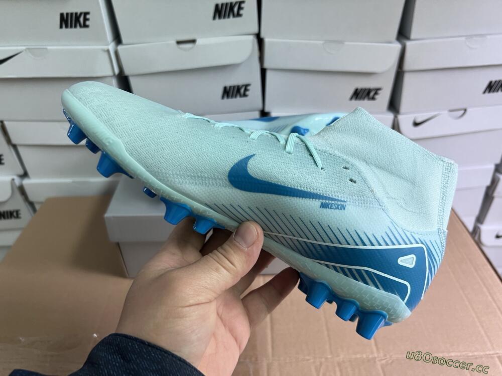 Men's Nike Air Zoom Mercurial Superfly 10 Academy AG Artificial Grass High-Tops Football Boots - Jade/Blue/White