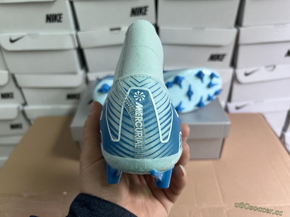 Men's Nike Air Zoom Mercurial Superfly 10 Academy AG Artificial Grass High-Tops Football Boots - Jade/Blue/White