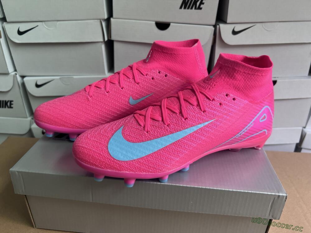 Unisex Nike Air Zoom Mercurial Superfly 10 Elite AG Artificial Grass High-Tops Football Boots - Pink/Jade