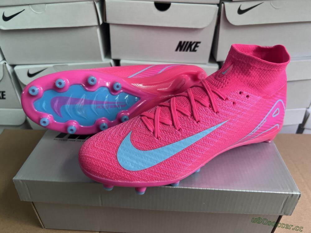 Unisex Nike Air Zoom Mercurial Superfly 10 Elite AG Artificial Grass High-Tops Football Boots - Pink/Jade