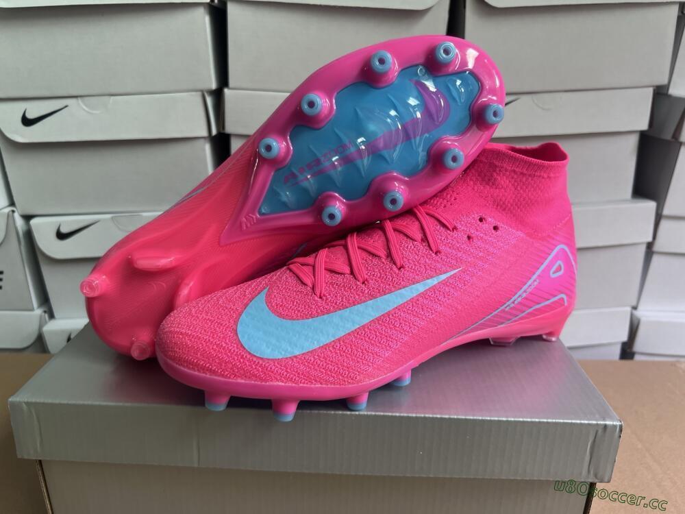 Unisex Nike Air Zoom Mercurial Superfly 10 Elite AG Artificial Grass High-Tops Football Boots - Pink/Jade