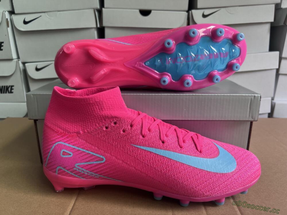 Unisex Nike Air Zoom Mercurial Superfly 10 Elite AG Artificial Grass High-Tops Football Boots - Pink/Jade