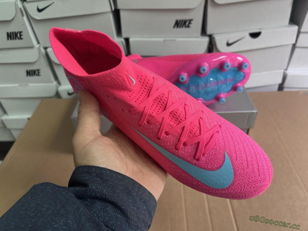 Unisex Nike Air Zoom Mercurial Superfly 10 Elite AG Artificial Grass High-Tops Football Boots - Pink/Jade