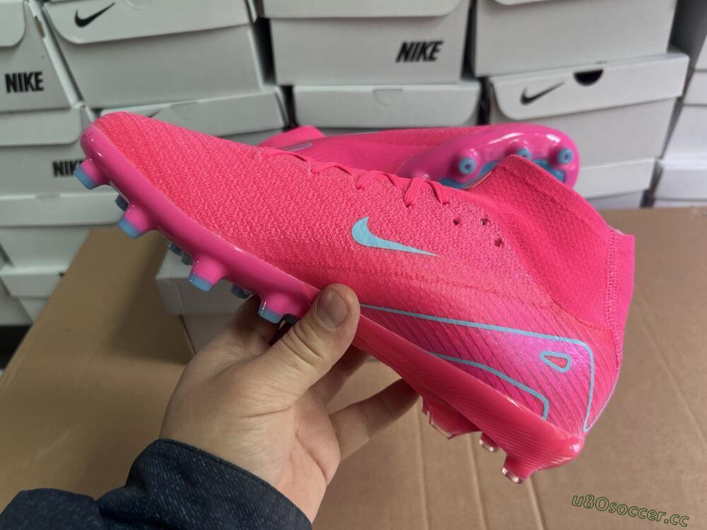 Unisex Nike Air Zoom Mercurial Superfly 10 Elite AG Artificial Grass High-Tops Football Boots - Pink/Jade
