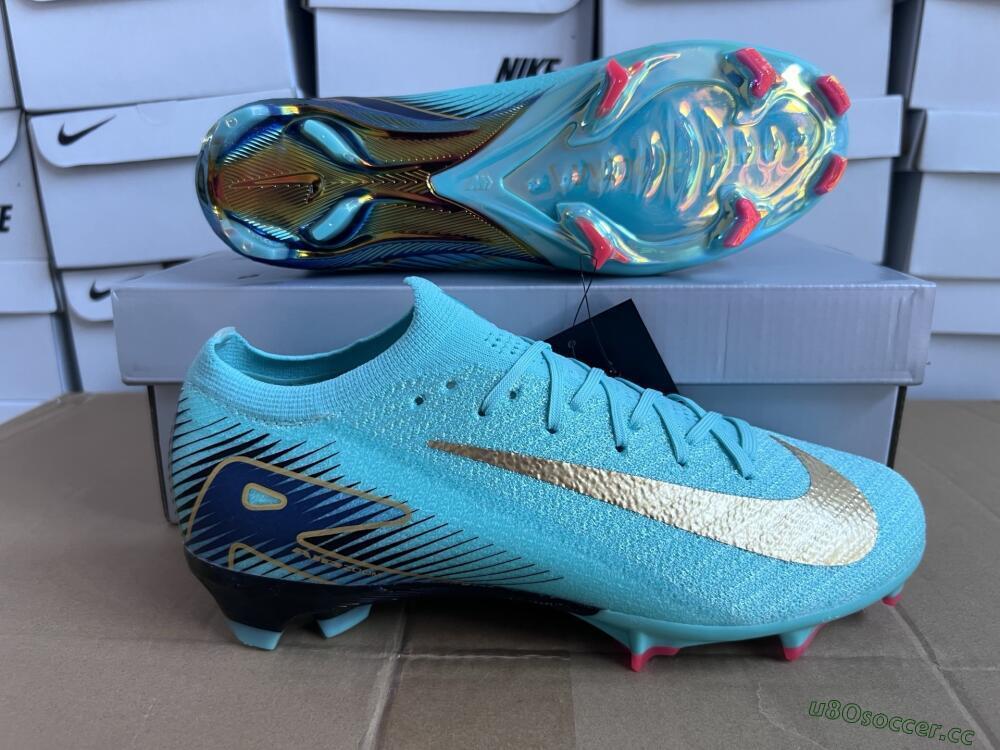 Unisex Nike Air Zoom Mercurial Vapor 16 Elite FG Firm Ground Low-Tops Football Boots - Jade/Gold/Blue