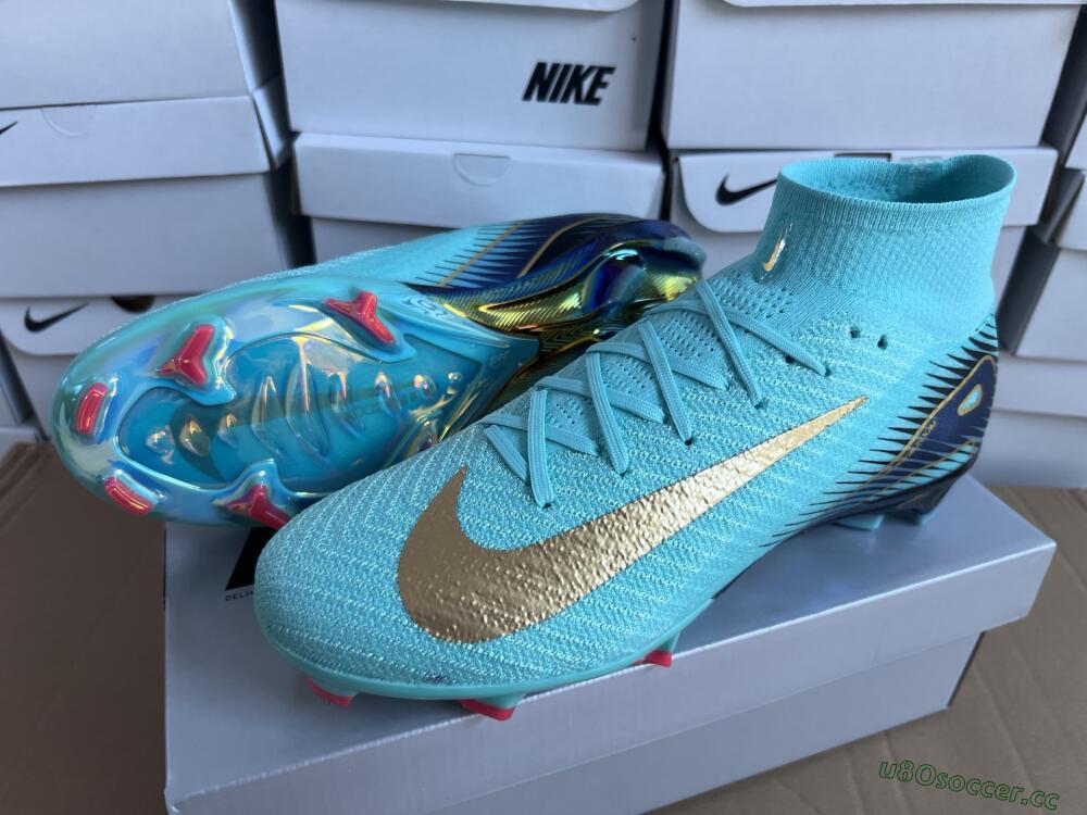 Unisex Nike Air Zoom Mercurial Superfly 10 Elite FG Firm Ground High-Tops Football Boots - Jade/Gold/Blue