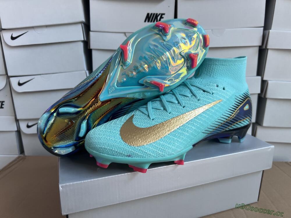 Unisex Nike Air Zoom Mercurial Superfly 10 Elite FG Firm Ground High-Tops Football Boots - Jade/Gold/Blue