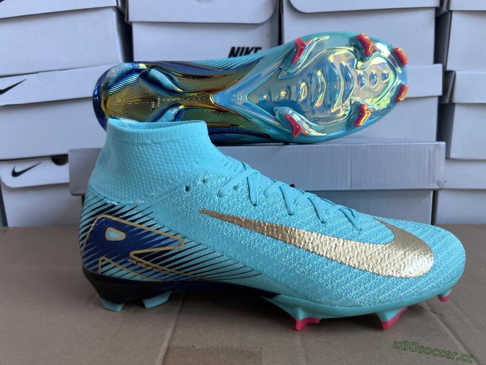 Unisex Nike Air Zoom Mercurial Superfly 10 Elite FG Firm Ground High-Tops Football Boots - Jade/Gold/Blue