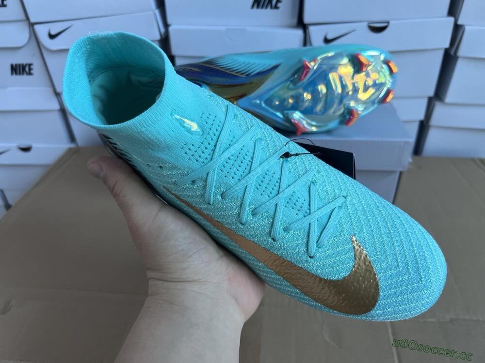 Unisex Nike Air Zoom Mercurial Superfly 10 Elite FG Firm Ground High-Tops Football Boots - Jade/Gold/Blue