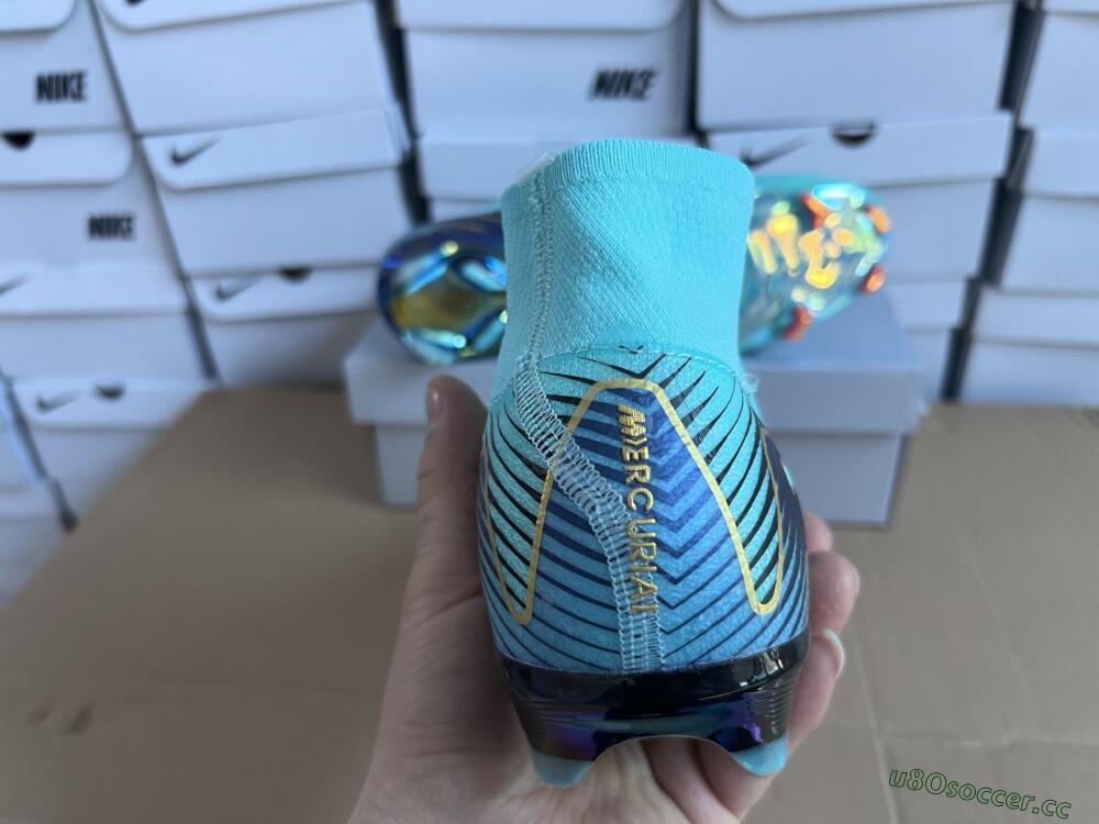 Unisex Nike Air Zoom Mercurial Superfly 10 Elite FG Firm Ground High-Tops Football Boots - Jade/Gold/Blue