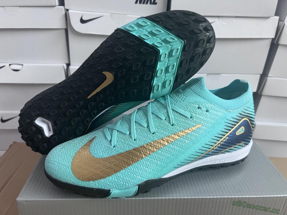 Unisex Nike Air Zoom Mercurial Vapor 16 Elite TF Artificial Turf Low-Tops Football Shoes - Jade/Gold/Blue