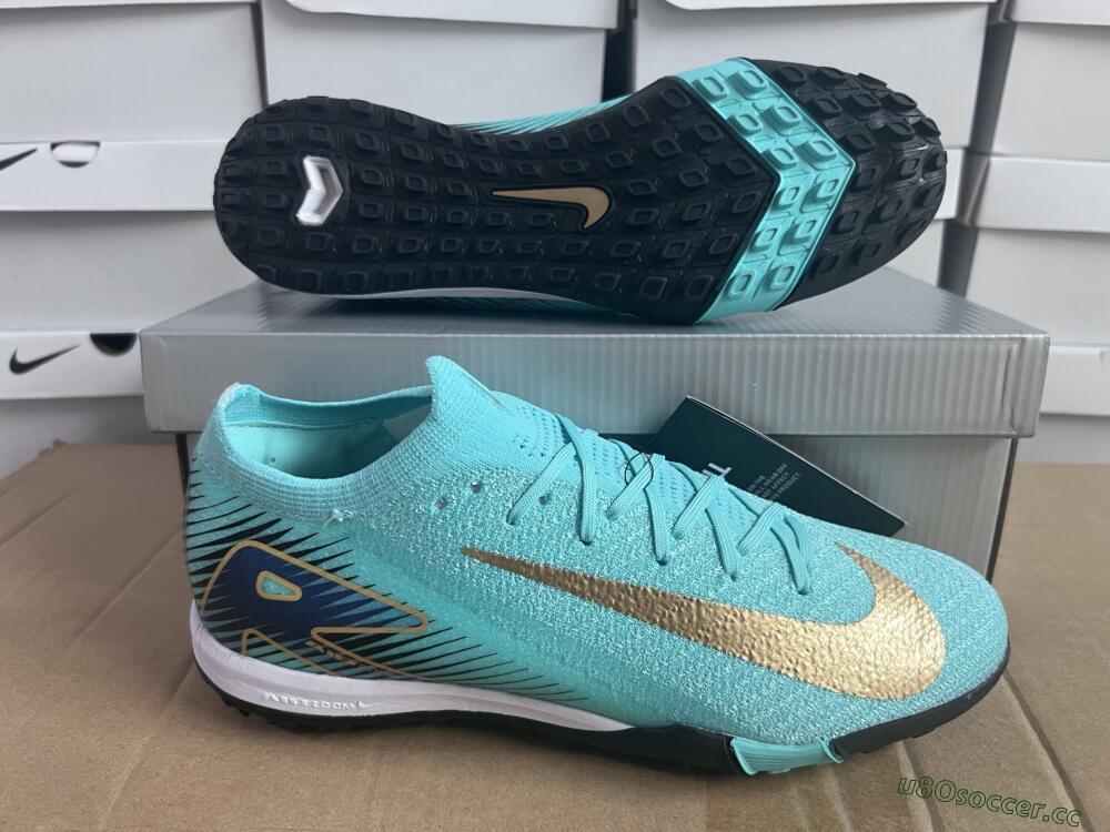 Unisex Nike Air Zoom Mercurial Vapor 16 Elite TF Artificial Turf Low-Tops Football Shoes - Jade/Gold/Blue