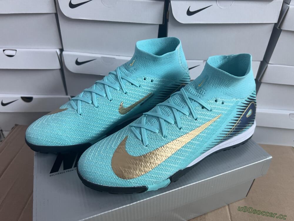 Unisex Nike Air Zoom Mercurial Superfly 10 Elite TF Artificial Turf High-Tops Football Shoes - Jade/Gold/Blue