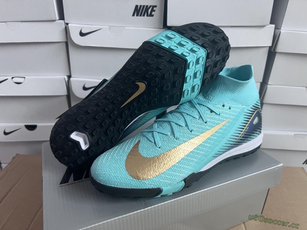 Unisex Nike Air Zoom Mercurial Superfly 10 Elite TF Artificial Turf High-Tops Football Shoes - Jade/Gold/Blue