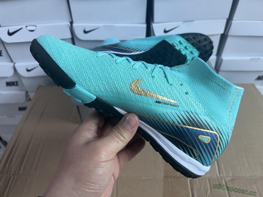 Unisex Nike Air Zoom Mercurial Superfly 10 Elite TF Artificial Turf High-Tops Football Shoes - Jade/Gold/Blue