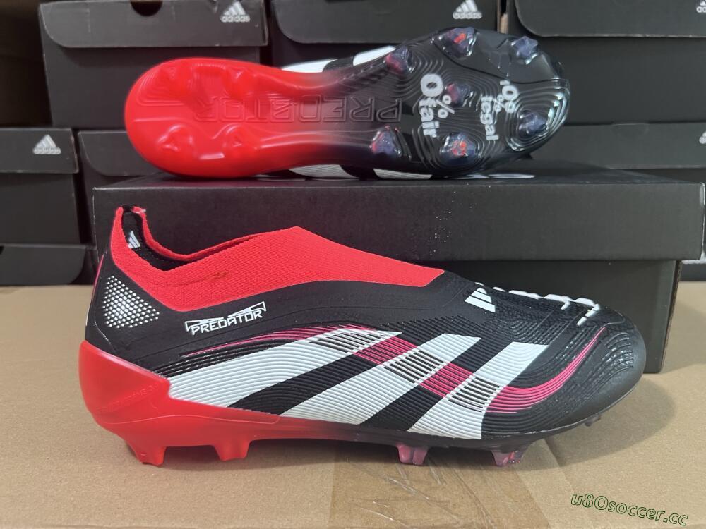 Unisex Adidas Predator Laceless Elite 25 FG Firm Ground Low-Tops Football Boots - Black/White/Red