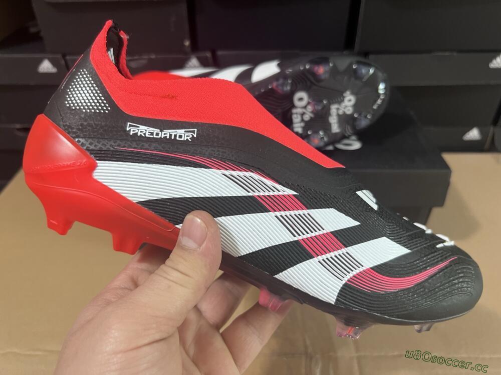 Unisex Adidas Predator Laceless Elite 25 FG Firm Ground Low-Tops Football Boots - Black/White/Red