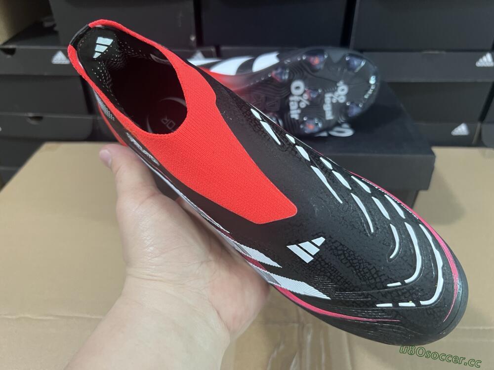 Unisex Adidas Predator Laceless Elite 25 FG Firm Ground Low-Tops Football Boots - Black/White/Red