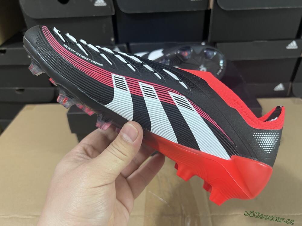 Unisex Adidas Predator Laceless Elite 25 FG Firm Ground Low-Tops Football Boots - Black/White/Red