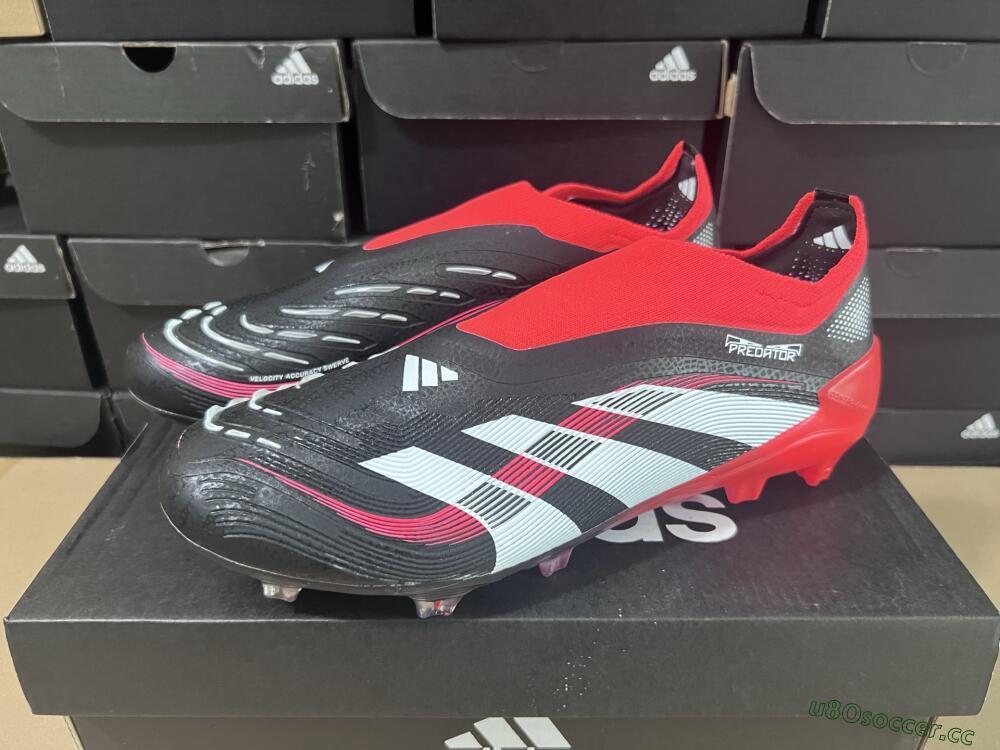 Unisex Adidas Predator Laceless Elite 25 FG Firm Ground Low-Tops Football Boots - Black/White/Red