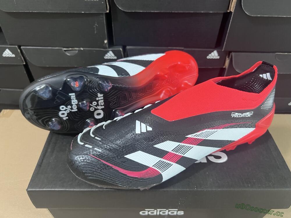 Unisex Adidas Predator Laceless Elite 25 FG Firm Ground Low-Tops Football Boots - Black/White/Red