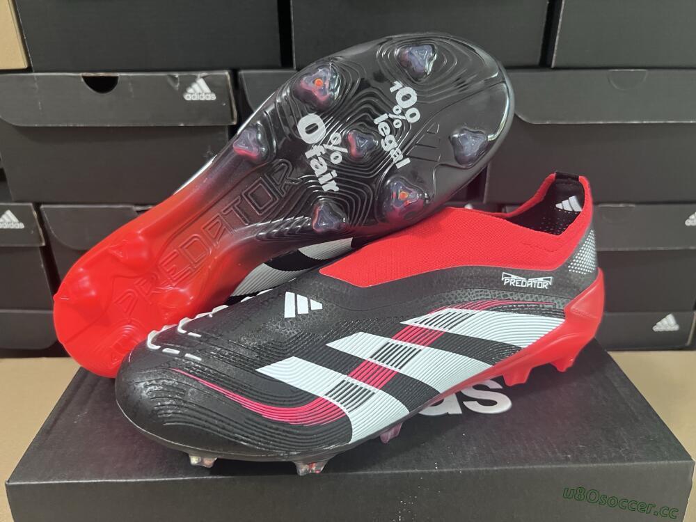 Unisex Adidas Predator Laceless Elite 25 FG Firm Ground Low-Tops Football Boots - Black/White/Red