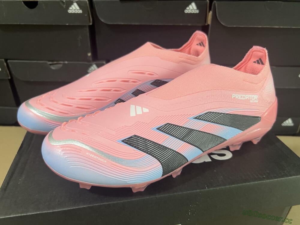 Unisex Adidas Predator Laceless Elite 25 FG Firm Ground Low-Tops Football Boots - Pink/Blue/Black