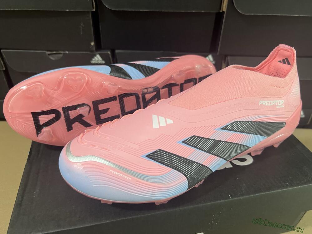 Unisex Adidas Predator Laceless Elite 25 FG Firm Ground Low-Tops Football Boots - Pink/Blue/Black