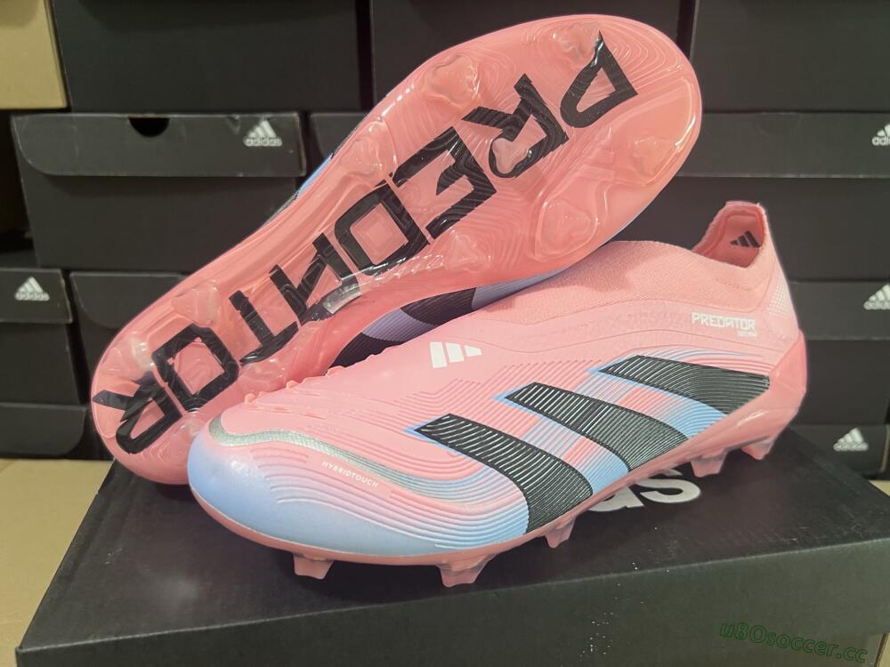 Unisex Adidas Predator Laceless Elite 25 FG Firm Ground Low-Tops Football Boots - Pink/Blue/Black